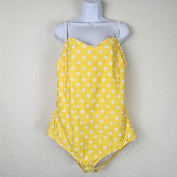 Unique Vintage Barbara One Piece Swimsuit 3X Yellow White Polka Dot Retro Pinup - Picture 6 of 14